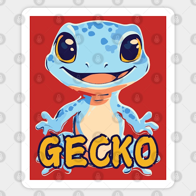 Funny Colorful Gecko - Neon Retro Sticker by TuncGK